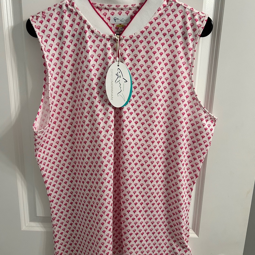 Greg Norman Collection White and Pink Sleeveless Tee